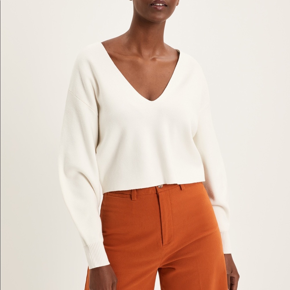 Frank & Oak White Cropped Sweater